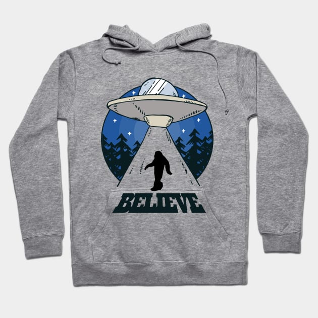 Believe Bigfoot Sasquatch UFO Abduction Design Hoodie by UNDERGROUNDROOTS